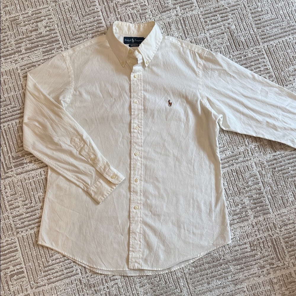 Ralph Lauren White Button-Down Dress Shirt with Polo Pony